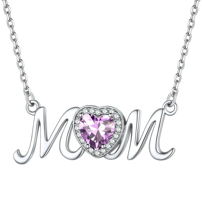 ChicSilver Mom Necklace for Women 925 Sterling Silver Heart Birthstone Jewelry Mothers Day Birthday Christmas Gift from Daughter Son June