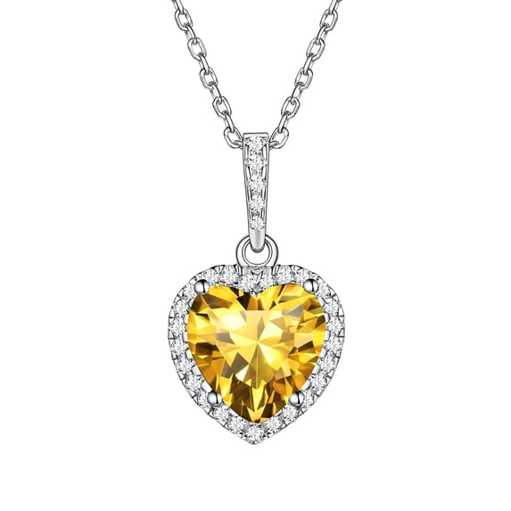 ChicSilver 925 Sterling Silver Birthstone Necklace, Heart Cut Simulated Gemstone, Birthday Gift for Women