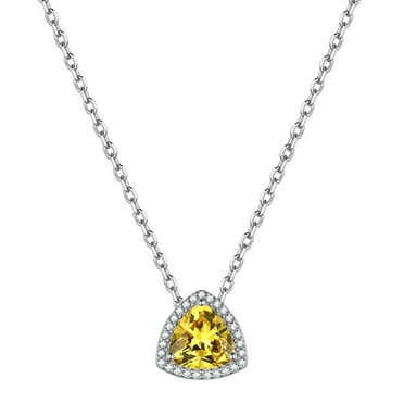 ChicSilver November Yellow Topaz Birthstone Necklace for Women Triangle Shape Shiny CZ Sterling Silver Jewelry Birthday Gifts
