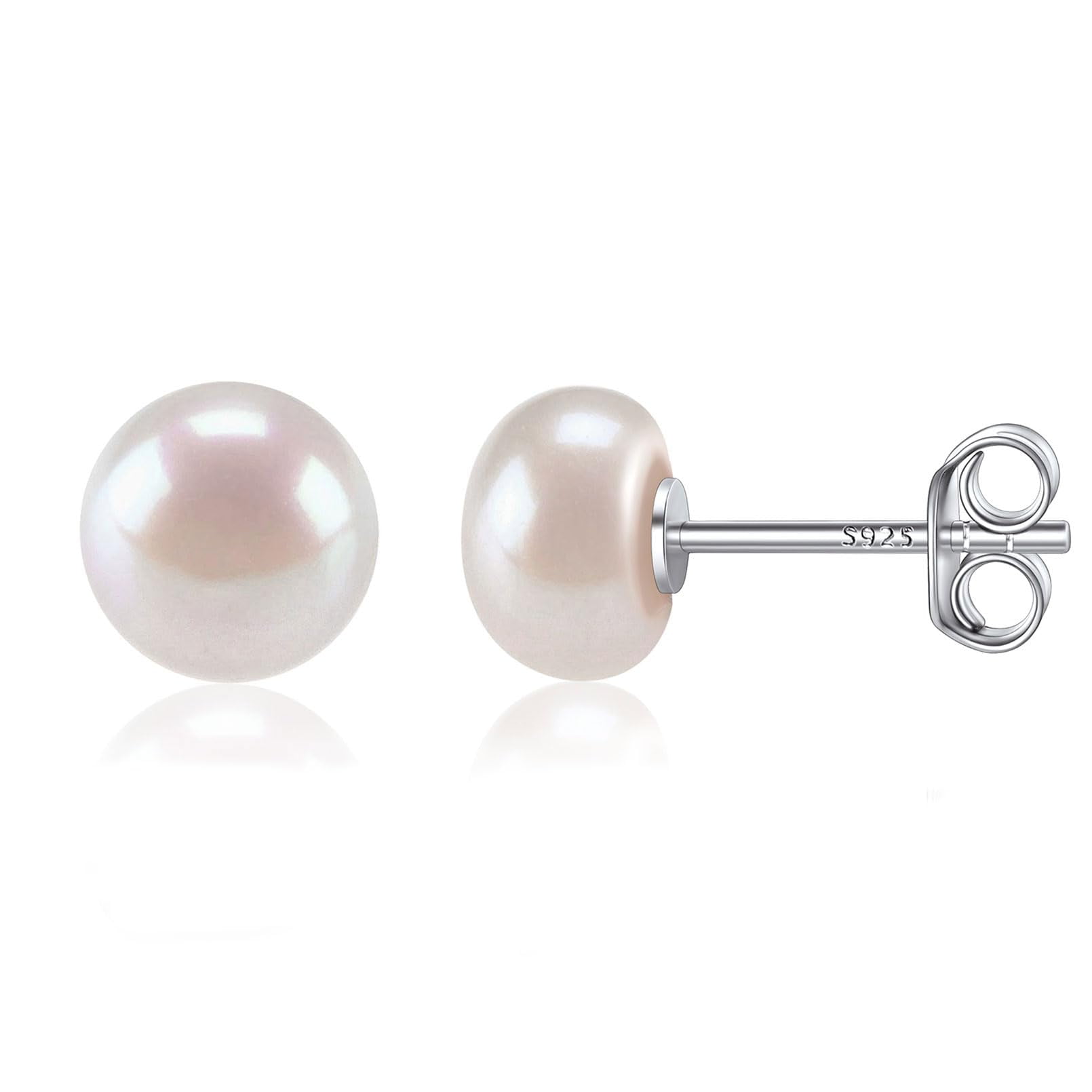 ChicSilver 10mm Sterling Silver Handpicked AAA+ Quality Freshwater Cultured Stud Pearl Earrings for Women