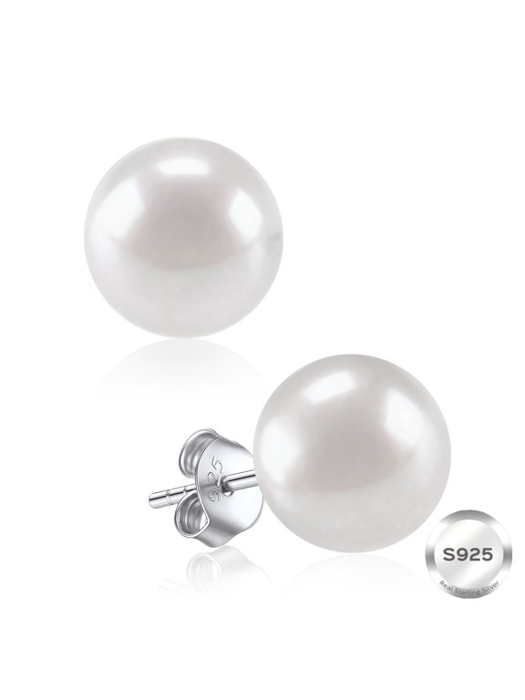 925 Sterling Silver Pearl Stud Earrings for Women, Freshwater Cultured White Pearl Earrings 4-10mm, Hypoallergenic Small Pearl Earrings for Sensitive Ears, Gift Jewelry