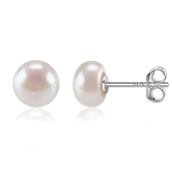 ChicSilver 6mm Sterling Silver Handpicked AAA+ Quality Freshwater Cultured Stud Pearl Earrings for Women