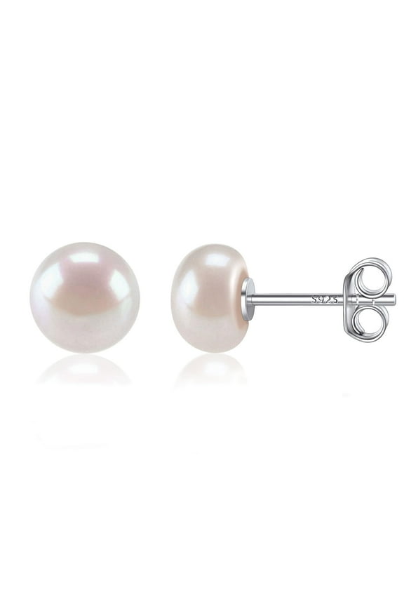 6mm Sterling Silver Handpicked AAA+ Quality Freshwater Cultured Stud Pearl Earrings for Women