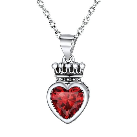 ChicSilver Princess Queen Crown Heart Birthstone Necklaces for Women Birthday Graduation Gifts January Garnet
