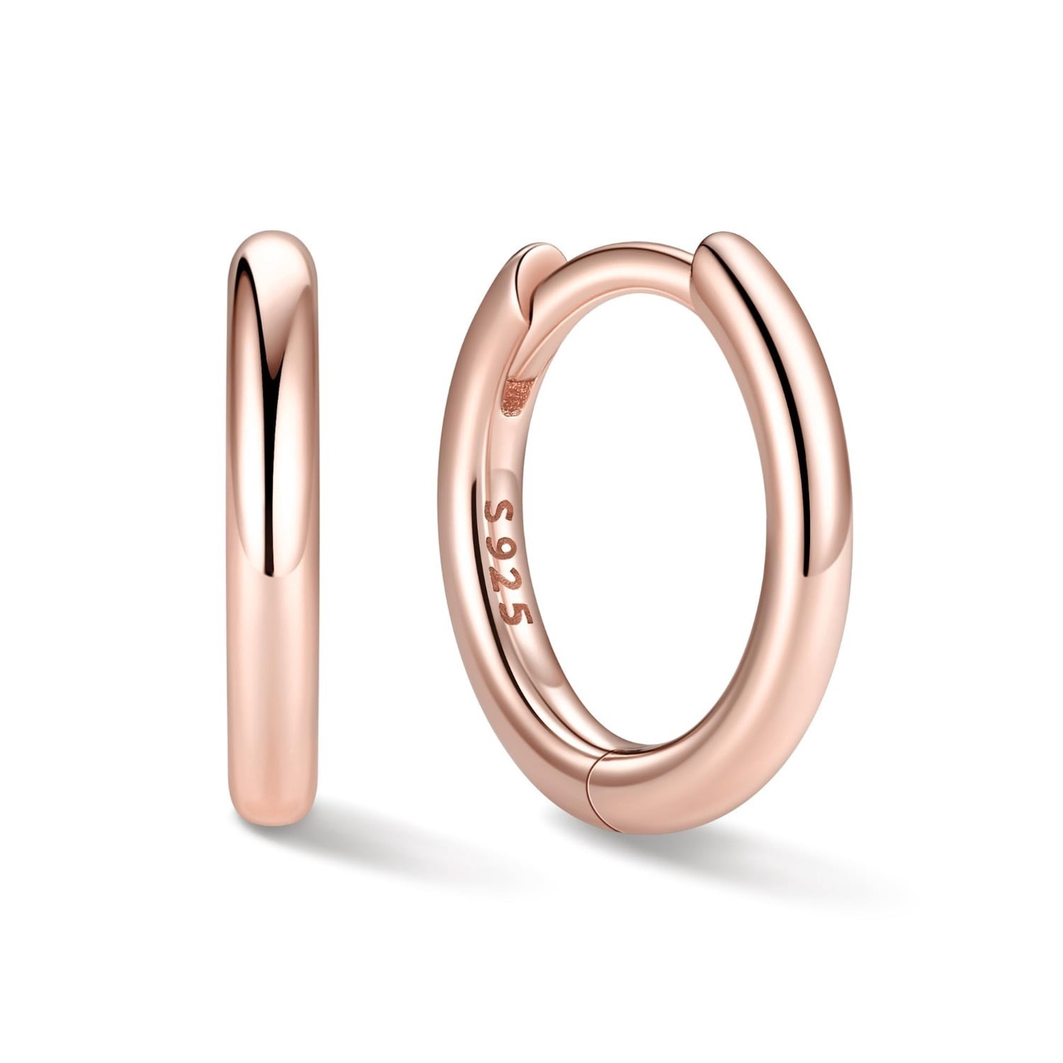 ChicSilver Rose Gold Plated Hoop Earrings for Women Hypoallergenic Rose Gold Plated Cartilage Earring 8MM Huggie Hoop Earring