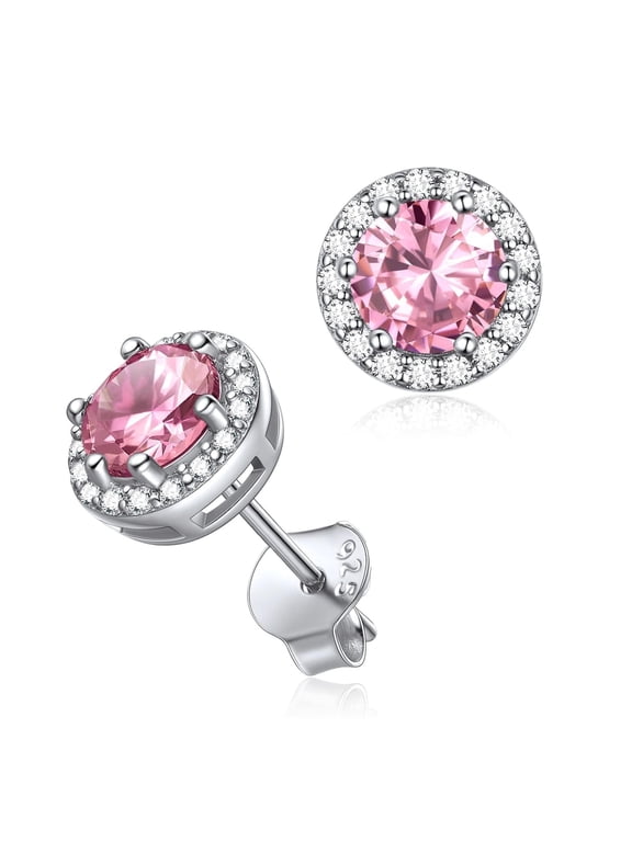 October Birthstone Earrings 925 Sterling Silver Women Jewelry 8mm CZ Round Cut Birthstone Hypoallergenic Earring Gift for Wife Mother Grandma, Valentines Anniversary Birthday Jewelry