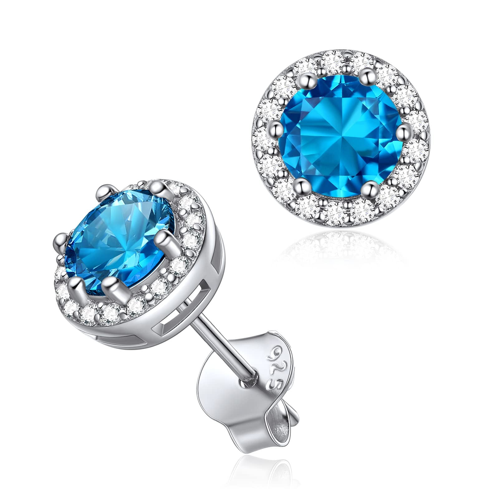 ChicSilver Round Birthstone Stud Earrings for Women 925 Sterling Silver