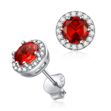 ChicSilver Round Birthstone Stud Earrings for Women 925 Sterling Silver Earrings with Cubic Zirconia Crystal Jewelry Gift July (Ruby) | Clearance