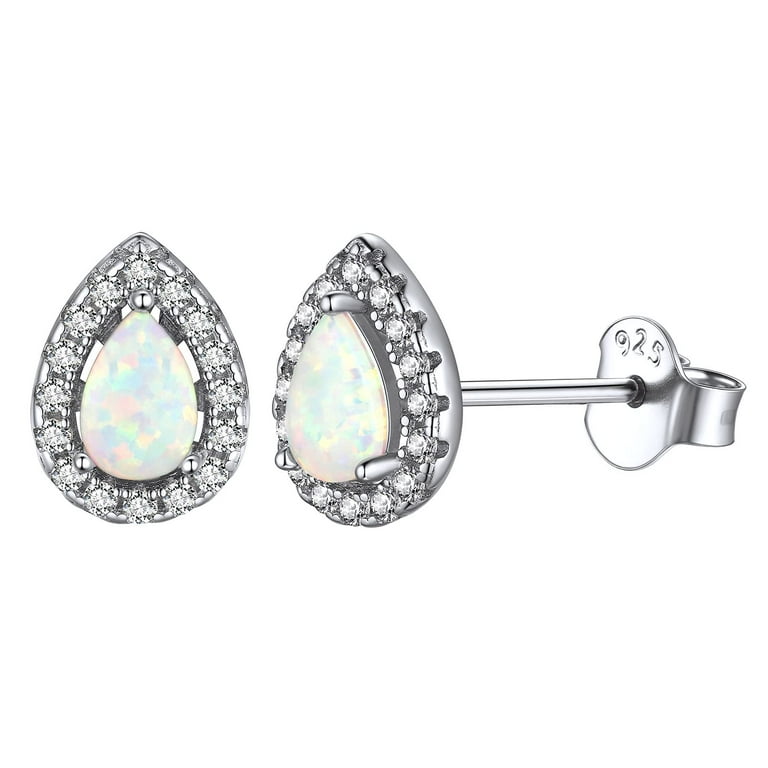 Sterling Silver White Created Opal & CZ Halo Beaded Necklace Sterling Silver White Created Opal & CZ Halo Beaded Necklace