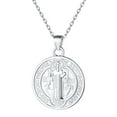 thumbnail image 1 of ChicSilver Saint Benedict Cross Necklace Round Coin Medallion Necklace 925 Sterling Silver Amulet Jewelry Gift for Women Men, 1 of 8
