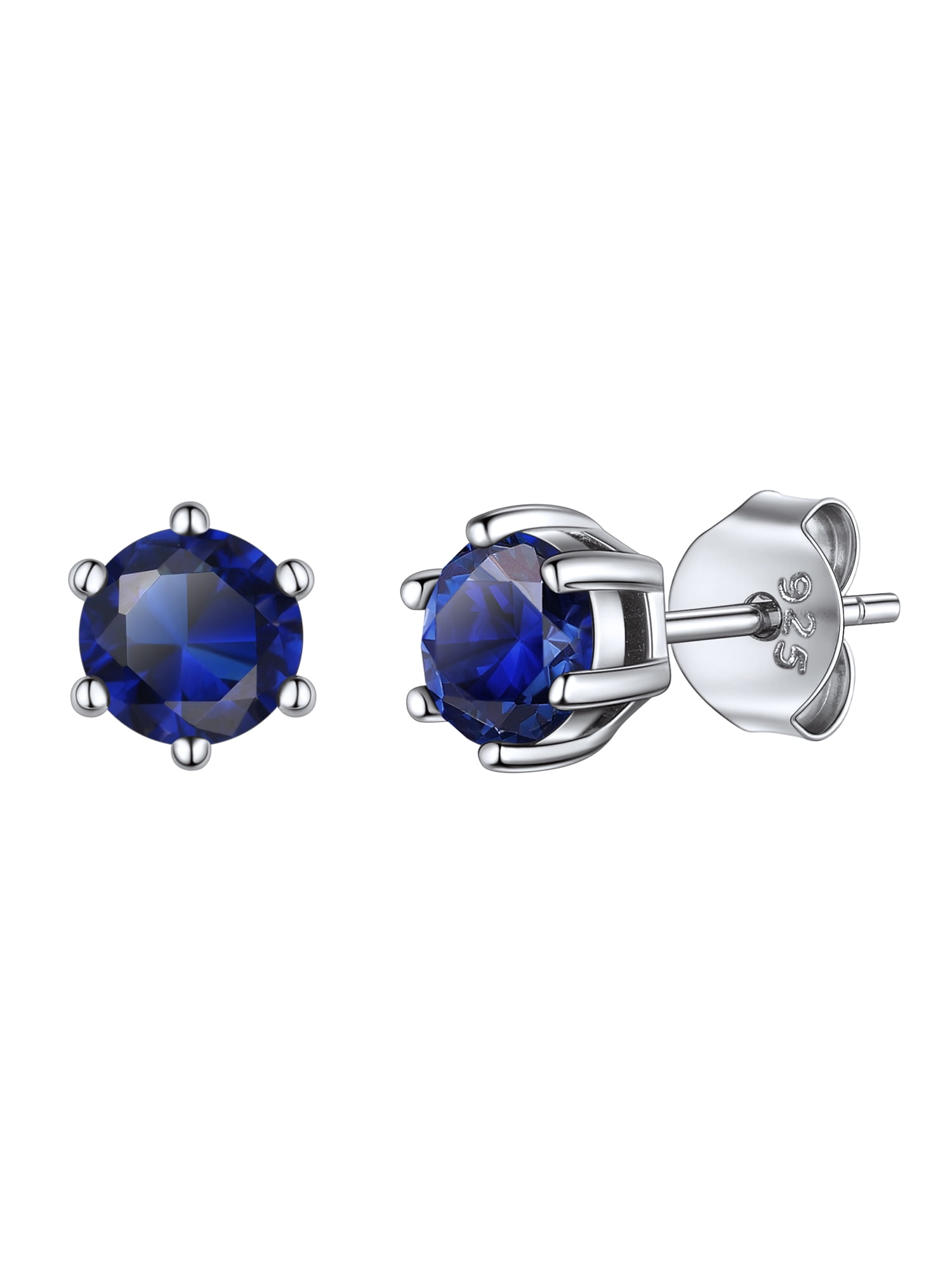 ChicSilver September Birthstone Earrings White Gold Plated Sterling Silver  Studs Fashion Dainty Blue Sapphire Jewelry for Women 