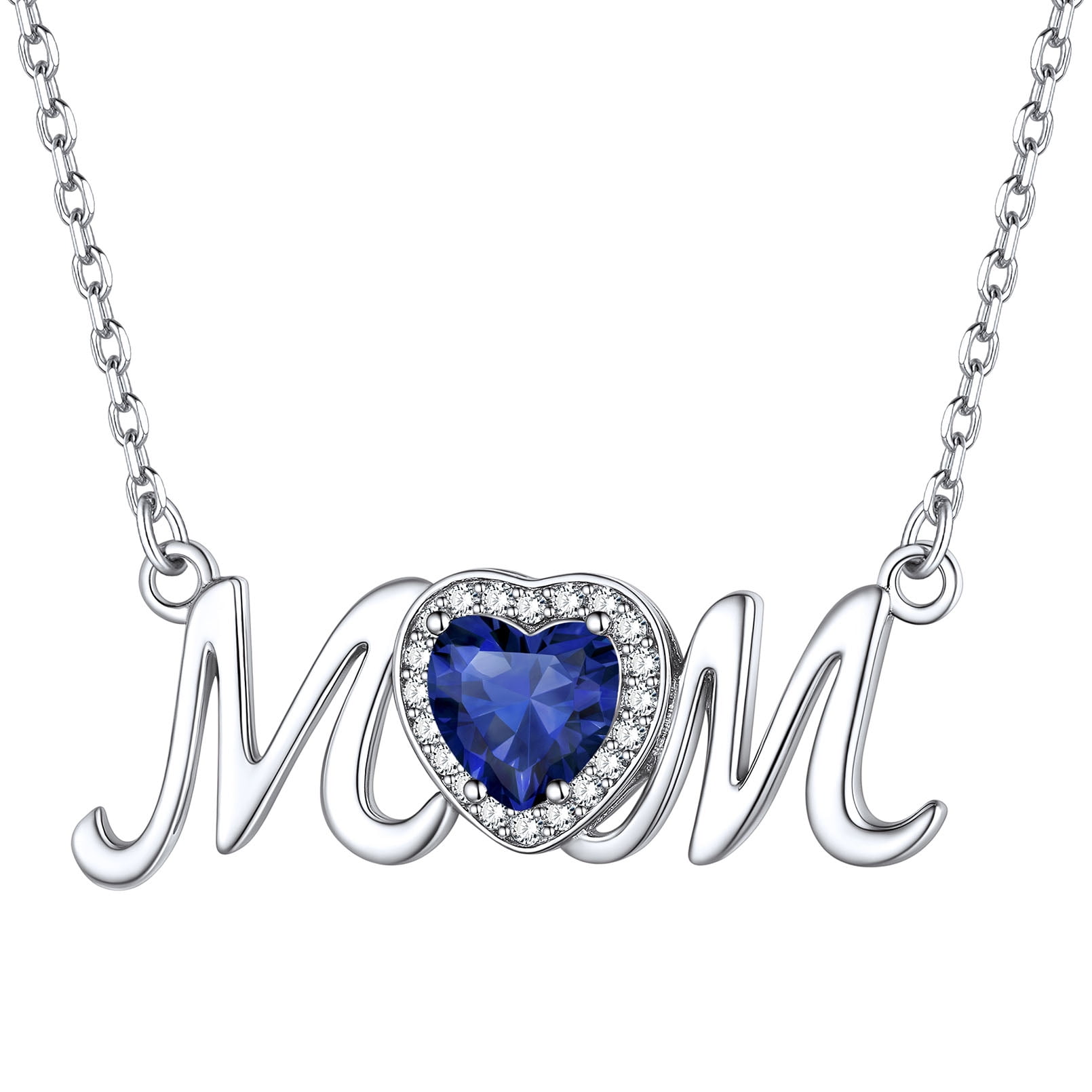 ChicSilver September Created Sapphire Birthstone Heart Necklace for Mom  Grandma, Shiny CZ Sterling Silver Pendant Necklace Birthday Mother Day Gift