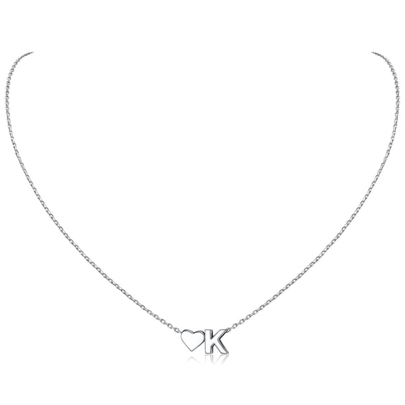 ChicSilver Silver Initial Necklace for Women, 925 Sterling Silver Heart Letter Pendant Necklace Dainty A-Z Gifts for Her