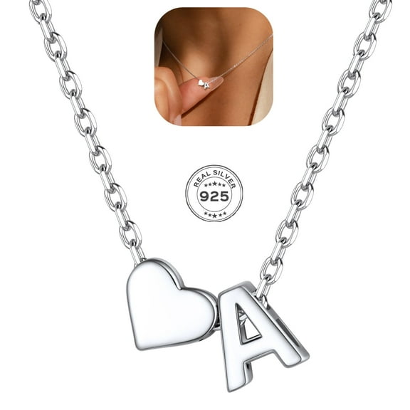 ChicSilver Heart Shaped Initial Necklace 925 Sterling Silver Letter Pendant Necklace Women's Jewelry Gift for Mom Girlfriend Wife