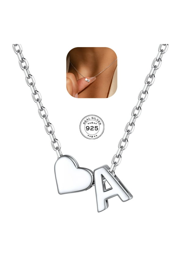Heart Shaped Initial Necklace 925 Sterling Silver Letter Pendant Necklace Women's Jewelry Gift for Mom Girlfriend Wife