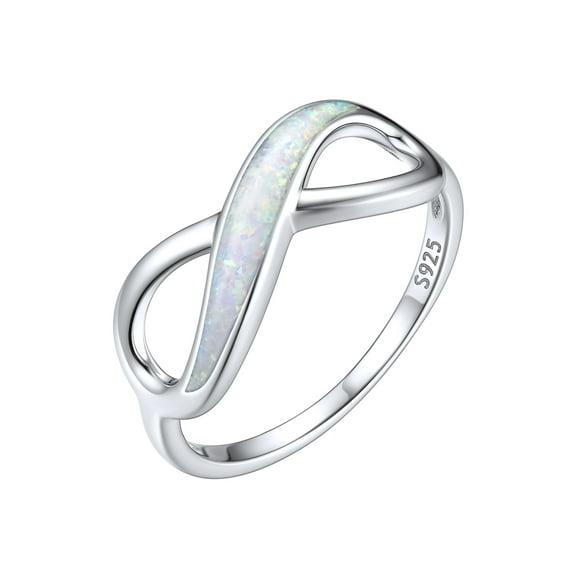 ChicSilver Simulated Opal 925 Sterling Silver Infinity Knot Rings Cubic Zirconia Wedding Band for Women Girls Mother's Day Gift (Size 5-12)