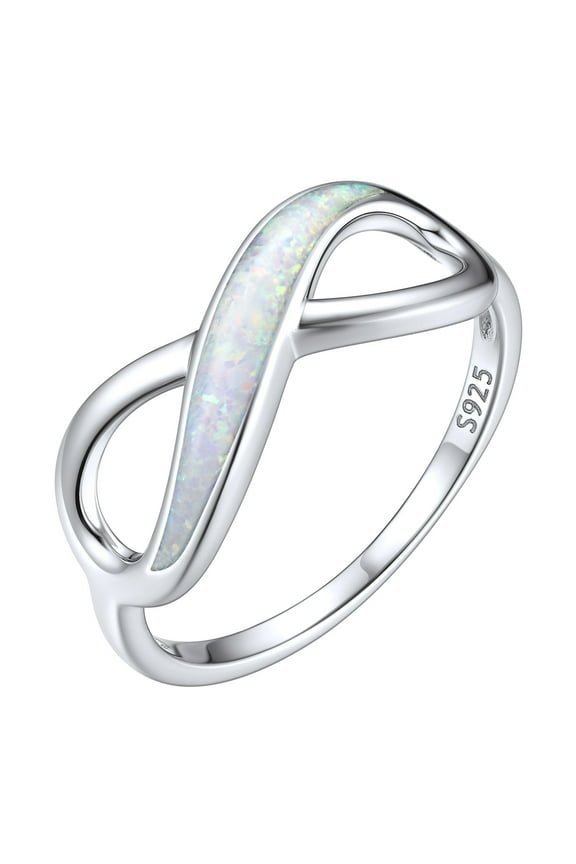 Simulated Opal 925 Sterling Silver Infinity Knot Rings Cubic Zirconia Wedding Band for Women Girls Mother's Day Gift (Size 5-12)