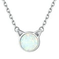 thumbnail image 1 of ChicSilver Simulated White Opal Pendant Necklace Cute Cat 925 Sterling Silver Women Necklaces Birthday Jewelry Gifts for Her, 1 of 8