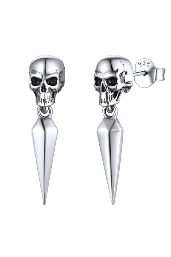Skull Earrings Sterling Silver Drop Earrings Gothic Skeleton Halloween Earrings Jewelry Gift for Women Men