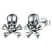 CHICSILVER Skull Stud Earrings Sterling Silver Earrings Punk Gothic Criss Skeleton Head Earrings Jewelry for Halloween Party