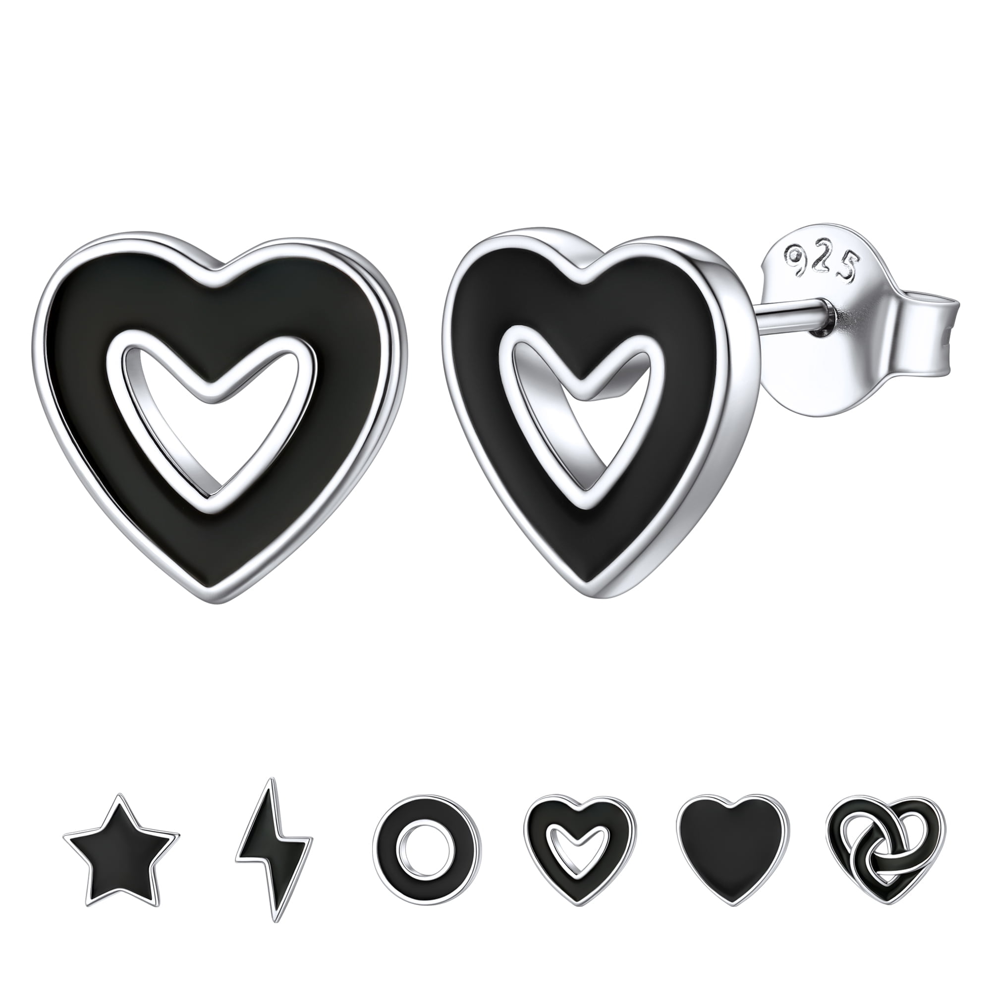 ●SCALETTO● SETSilver925 SDJ001 Mini Black Heart Earrings ChicSilver 925 Sterling Silver Earrings, Small Black Heart