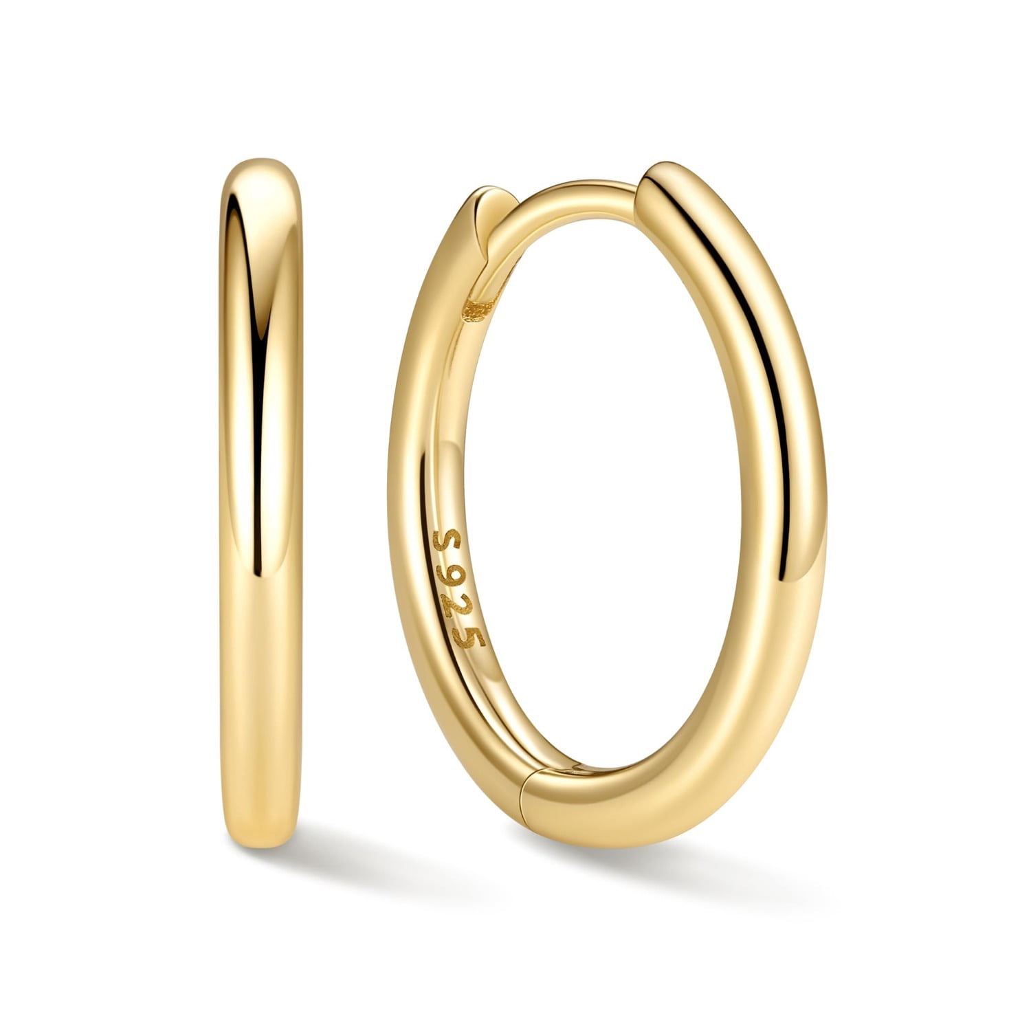 ChicSilver Small Gold Plated Hoop Earrings for Women 14k Gold Plated Huggie Earrings for Women Hypoallergenic Hoop Earring 12MM