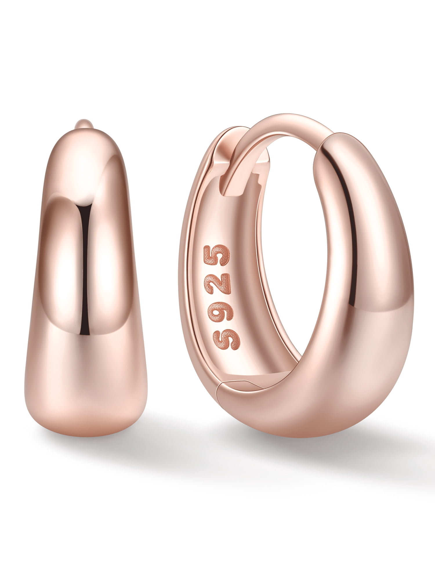 ChicSilver Solid 925 Sterling Silver Chunky Hoop Earrings for Women Hypoallergenic Thick Huggie Earring Wide Hoops Everyday Hoop Earrings