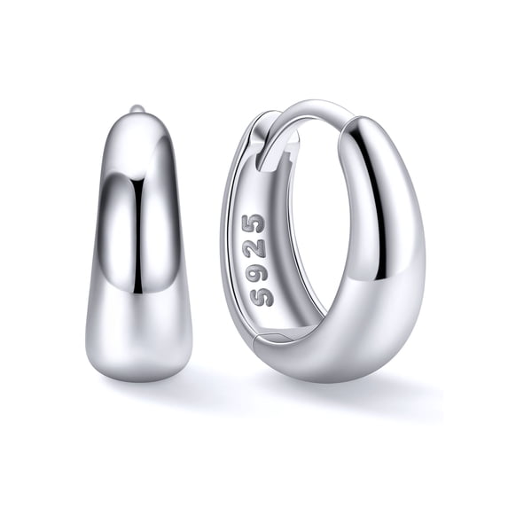 ChicSilver Chunky Silver Hoop Earrings for Women, 925 Sterling Silver Huggie Earrings Hypoallergenic Nickel Free 8-14mm
