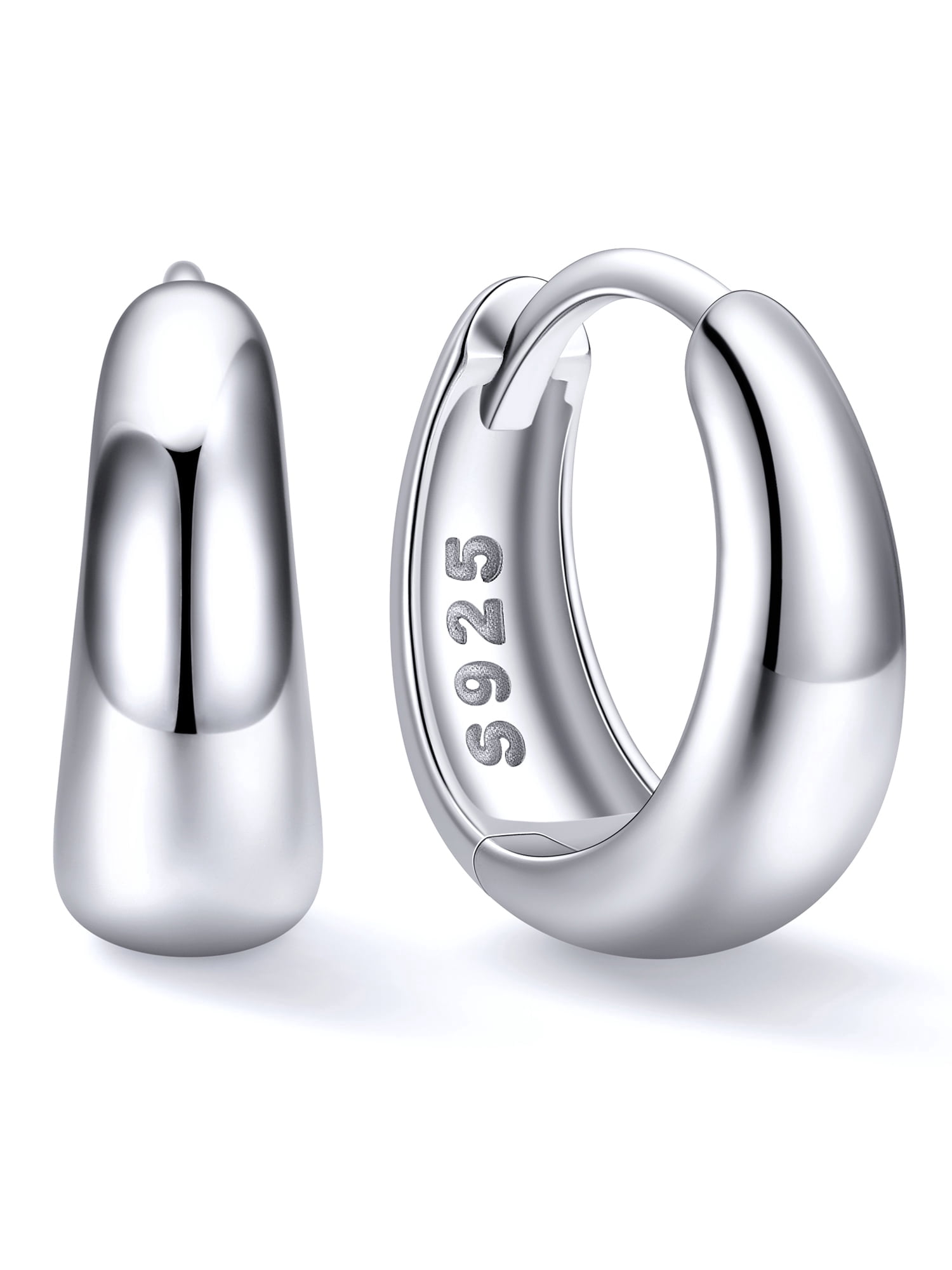 ChicSilver Solid 925 Sterling Silver Chunky Hoop Earrings for Women Hypoallergenic Thick Huggie Earring Wide Hoops Everyday Hoop Earrings