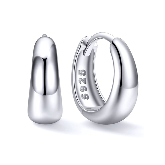 ChicSilver Solid 925 Sterling Silver Chunky Hoop Earrings for Women Hypoallergenic Thick Huggie Earring Wide Hoops Everyday Hoop Earrings