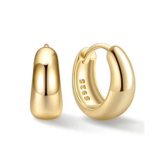 ChicSilver 14K Gold Plated Chunky Hoop Earrings for Women, 925 Sterling Silver Huggie Earrings Hypoallergenic