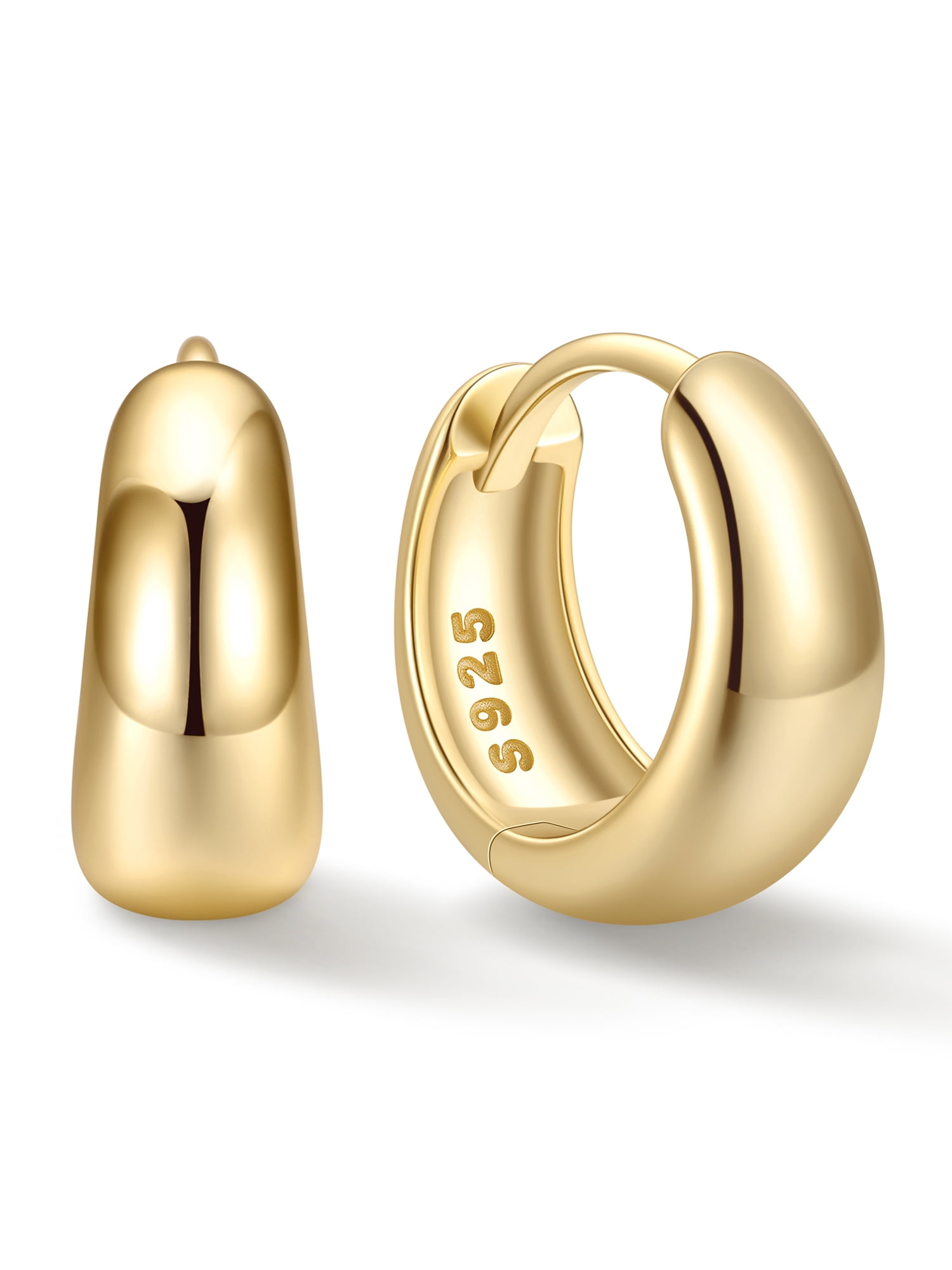 ChicSilver Solid 925 Sterling Silver Earrings Small Chunky Silver Earrings for Women 14K Gold Plated Small Hoop Earrings Silver Hypoallergenic Earrings Small Thick Huggie Hoops Earrings