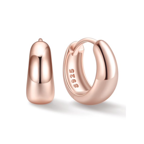 ChicSilver Rose Gold Plated Chunky Hoop Earrings for Women, 925 Sterling Silver Huggie Earrings Hypoallergenic