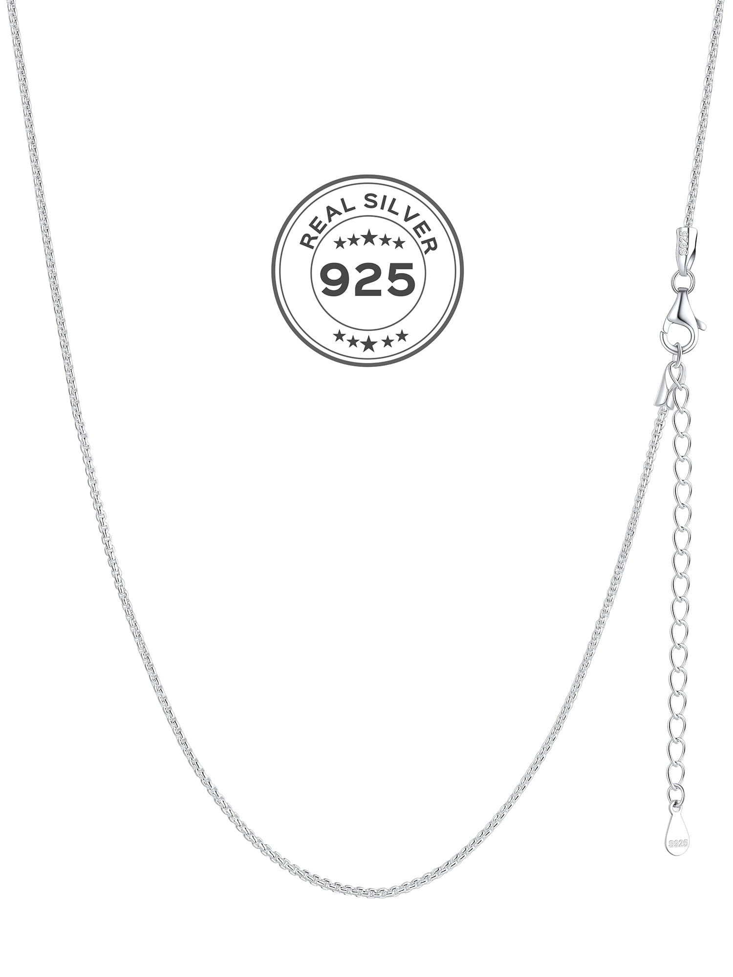 ChicSilver Solid Sterling Silver Polished Box Chain Necklace for Women  Pendants 1-2mm Thin Chains Made in Italy 16-24 inch