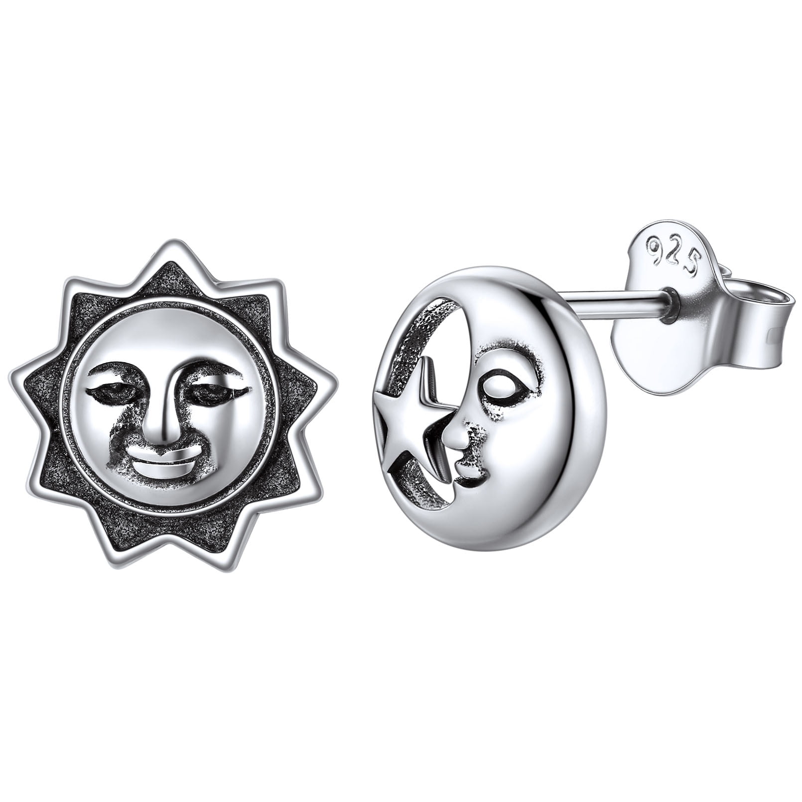 ChicSilver Star Sun Moon Stud Earrings for Women 925 Sterling Silver