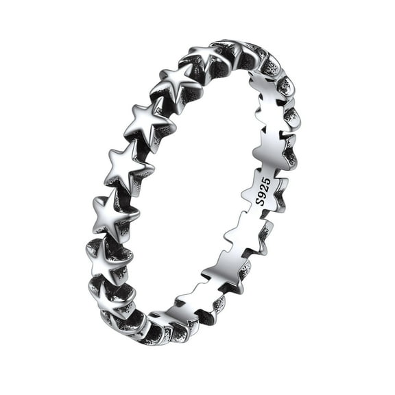 ChicSilver Star Women Rings 925 Sterling Silver 3.5mm Retro Stacking Rings Eternity Wedding Band for Women Size 5-12