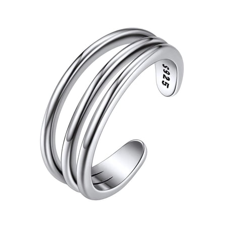 ChicSilver 925 Sterling Silver Smooth Three-Layer Open Toe Ring for Women Summer Beach Ocean Style Vacation Matching Low Allergy Jewelry