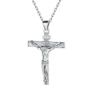 ChicSilver Sterling Silver Crucifix Pendant Unisex Jesus Christ Religious Catholic INRI Cross Necklace - Silver