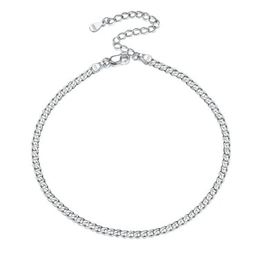 ChicSilver Sterling Silver Anklets for Women Trendy Cuban Link Chain 3mm Thick Foot Jewelry for Gifts