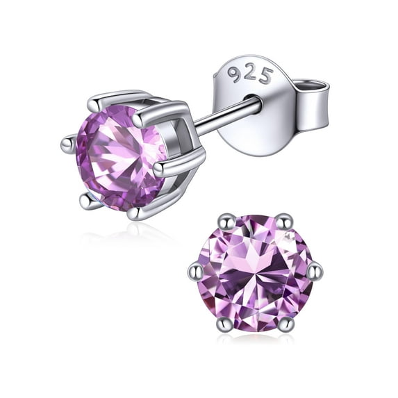 ChicSilver 925 Sterling Silver Hypoallergenic Earrings for Women Trendy Jewelry 5mm Round Birthstone Stud Earrings Cubic Zirconia Studs Valentines Day Gift for Her