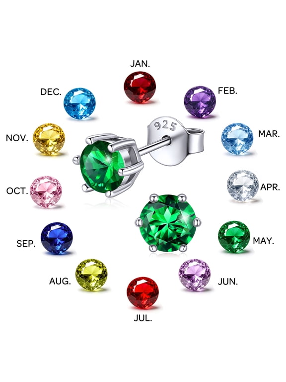 925 Sterling Silver May Created Emerald Green Birthstone Stud Earrings for Women 5mm Cubic Zirconia Hypoallergenic Jewelry Birthday Anniversary Christmas Valentines Gifts for Wife Mom