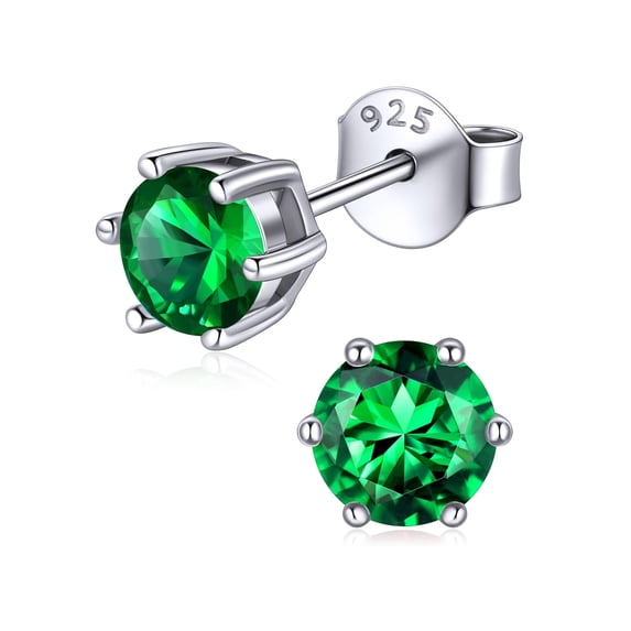 ChicSilver 925 Sterling Silver Hypoallergenic Earrings for Women Trendy Jewelry 5mm Round Birthstone Stud Earrings Cubic Zirconia Studs Valentines Day Gift for Her