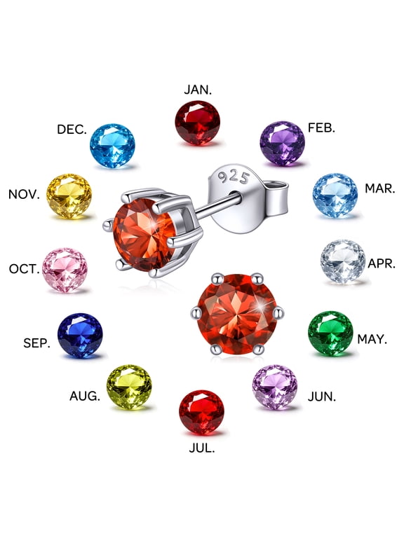 925 Sterling Silver July Red Created Rubby Birthstone Stud Earrings for Women 5mm Cubic Zirconia Hypoallergenic Jewelry Birthday Anniversary Christmas Valentines Gifts for Wife Mom