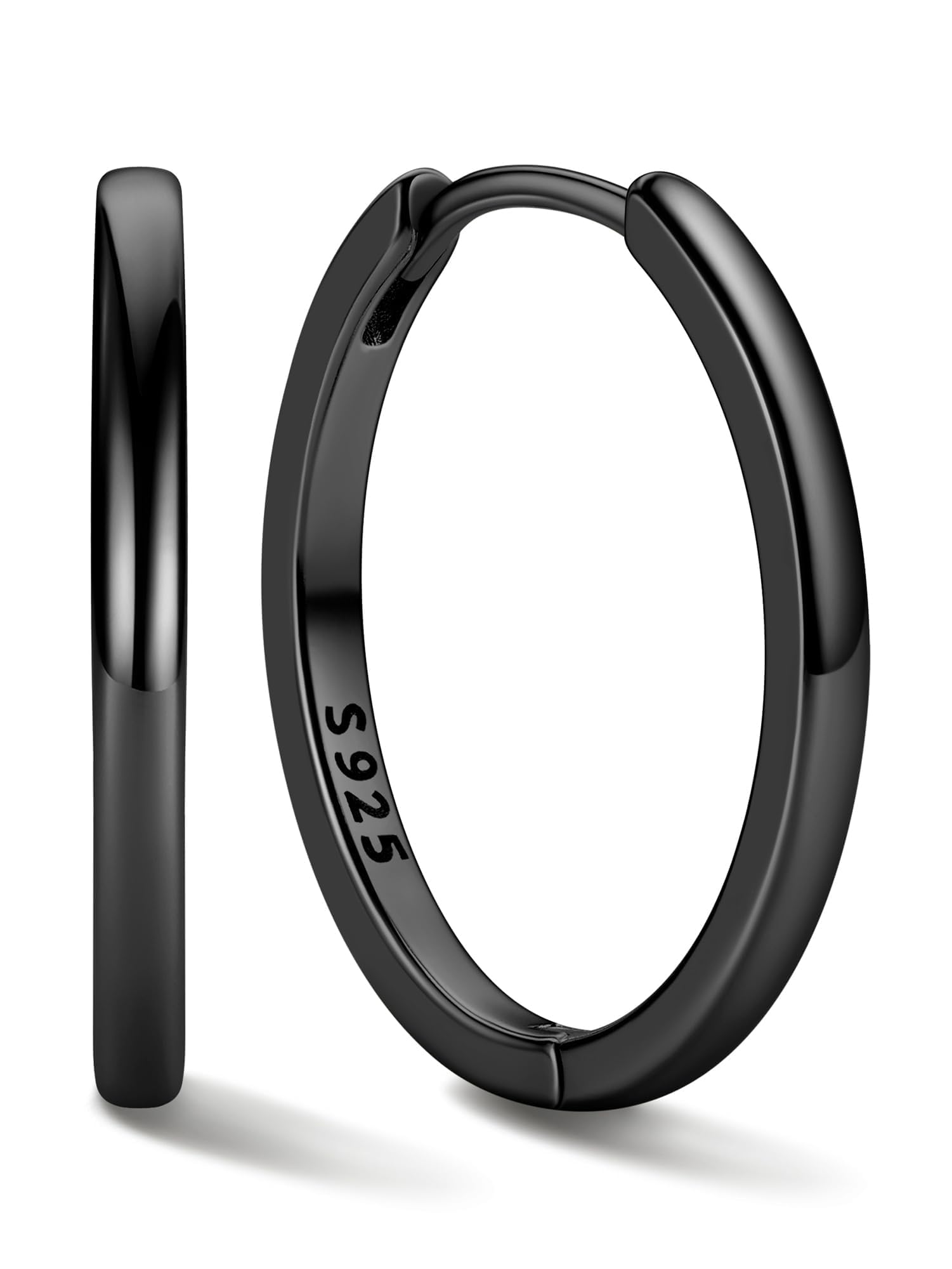 ChicSilver Hypoallergenic Black Huggie Earrings for Women Small Black Hoop Earrings for Women Sterling Silver Earring 18MM