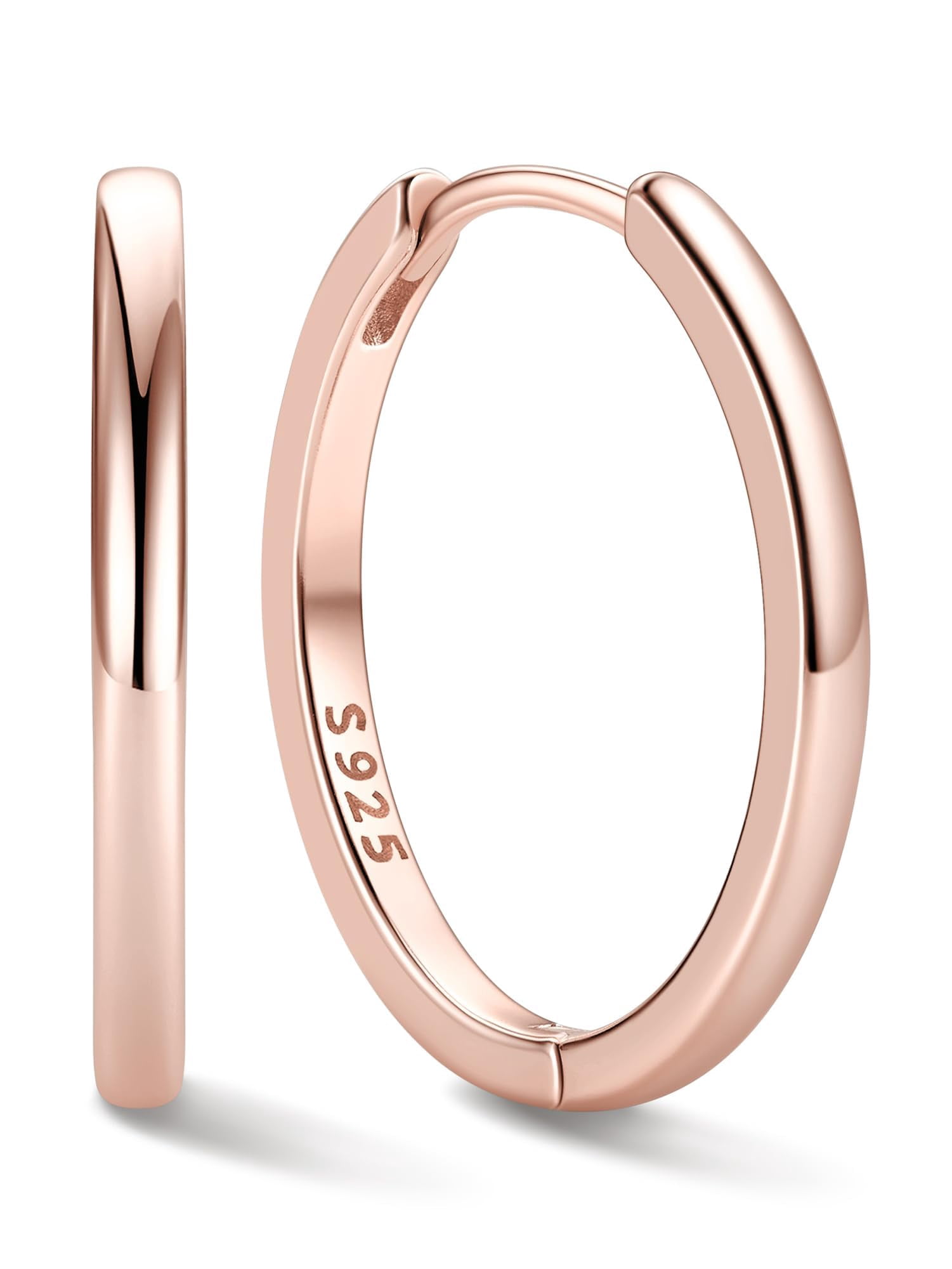 ChicSilver 925 Sterling Silver Hoop Earrings for Women Hypoallergenic Rose Gold Plated Hoop Earrings Lightweight Tiny Huggie Earring 18MM