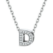 ChicSilver Sterling Silver Initial Necklace for Women Girls Cubic Zirconia Letter D Pendant Necklace Name Personalized Jewelry