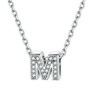 ChicSilver Sterling Silver Initial Necklace for Women Girls Cubic Zirconia Letter M Pendant Necklace Name Personalized Jewelry