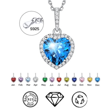 ChicSilver Solid 925 Sterling Silver Heart Cut Birthstone Necklace for Women December Birthstone Pendant Dainty Gift Birthday Mothers Day Anniversary Christmas Jewelry for Wife Mom Her