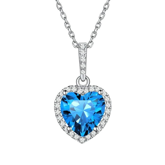 ChicSilver Birthstone Heart Women Necklaces, 925 Sterling Silver Birthstone Pendant Necklace, Adjustable Chain Gift Box, 12 Months Jewellery Valentines Gift for Her Wife Mom Birthday Wedding