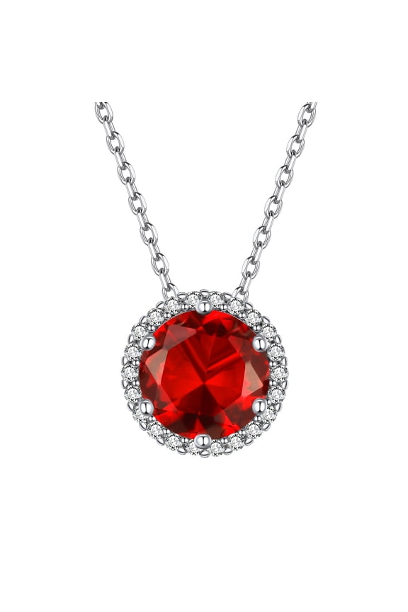 July Birthstone Necklace 925 Sterling Silver Women Jewelry 8mm CZ Round Cut Birthstone Dainty Daily Necklace Gift for Wife Mother Grandma, Valentines Anniversary Birthday Jewelry